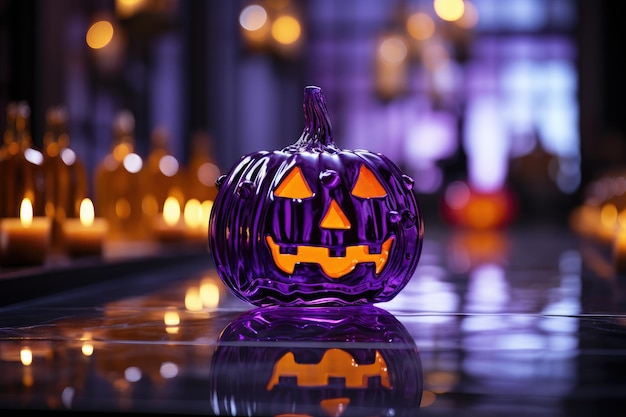 Zucca jack o lantern viola al neon per Halloween AI generativa