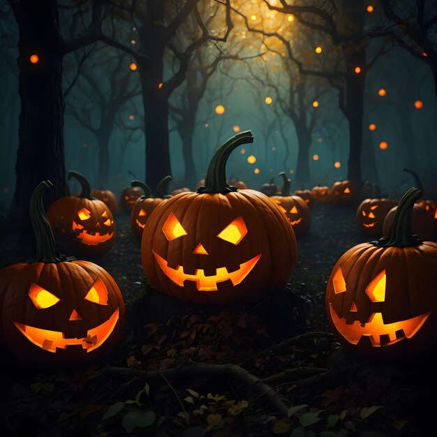 Zucca Oscura Halloween Magic Forest Background Sfondo di Halloween generato dall'utente