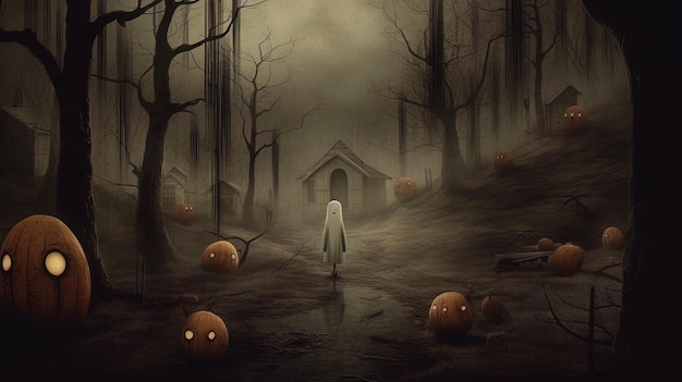 Zucca spettrale inquietante di Halloween Night Generative Ai