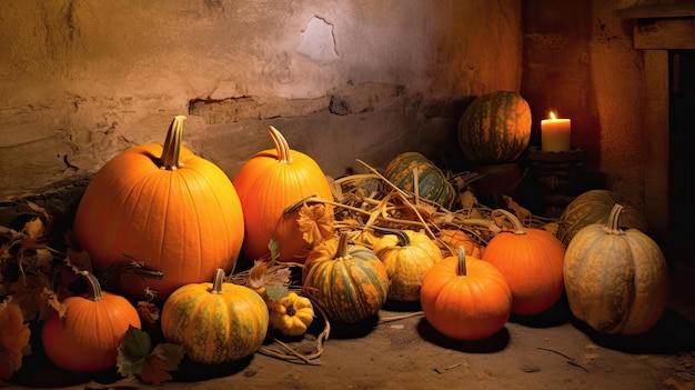 zucca su una superficie in un'antica cantina