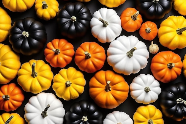 Zucche colorate per il Ringraziamento e Halloween Autunno Stagione autunnale Sfondo festivo generato dall'intelligenza artificiale