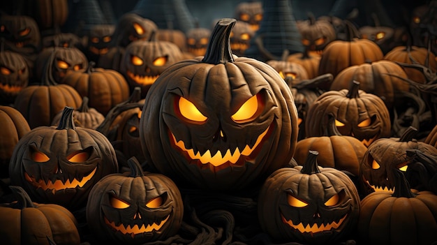 zucche con sorrisi sinistri sull'illustrazione superiore di Halloween