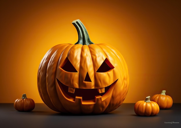 Zucche decorate spaventose di Halloween incantate e spettrali in un display inquietante AI generativo