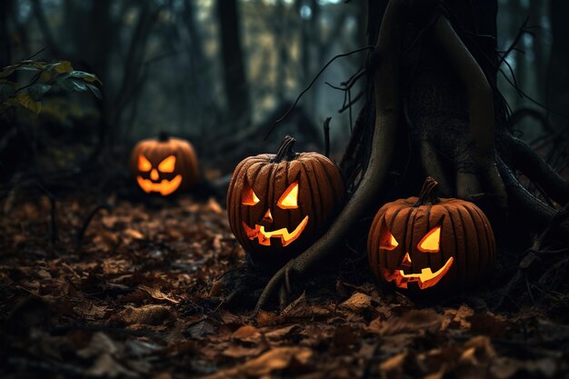 Zucche della foresta di design di Halloween