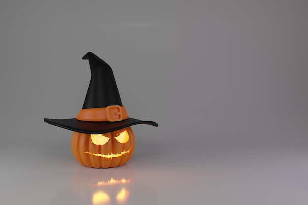 Zucche di Halloween con la festa del cappelloJack O Lantern Pumpkin con il cappello della strega isolare lo sfondopartito ottobre horror spaventosoPosto per il testoillustrazione del rendering 3D