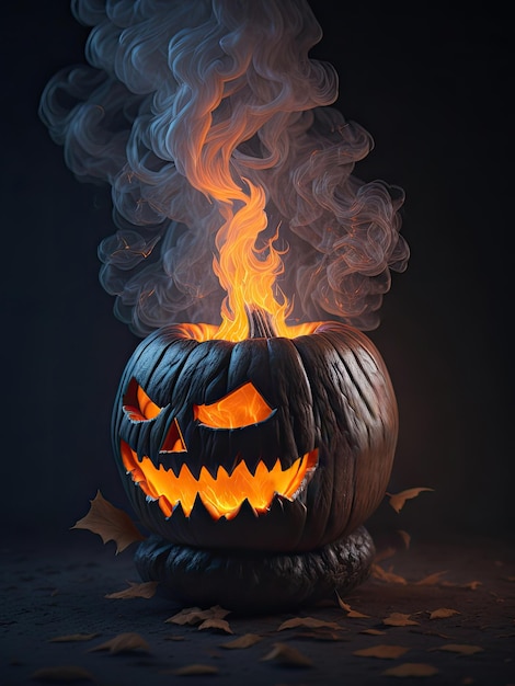 zucche di Halloween e lanterne su uno sfondo oscuro e inquietante