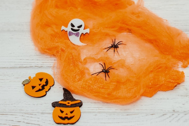 Zucche di Halloween giocattolo con feltro e finta ragnatela Decorazione festiva Accessori per feste