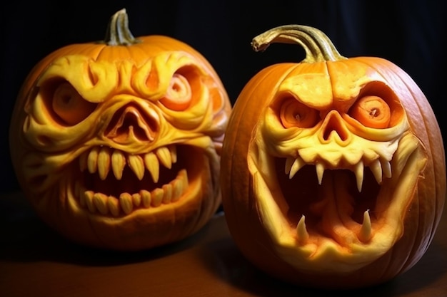 Zucche intagliate di Halloween Jackolanterns con facce malvagie spaventose Decorazioni per le vacanze di Halloween