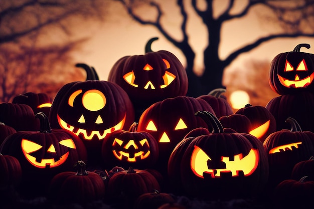 Zucche intagliate per carta di Halloween