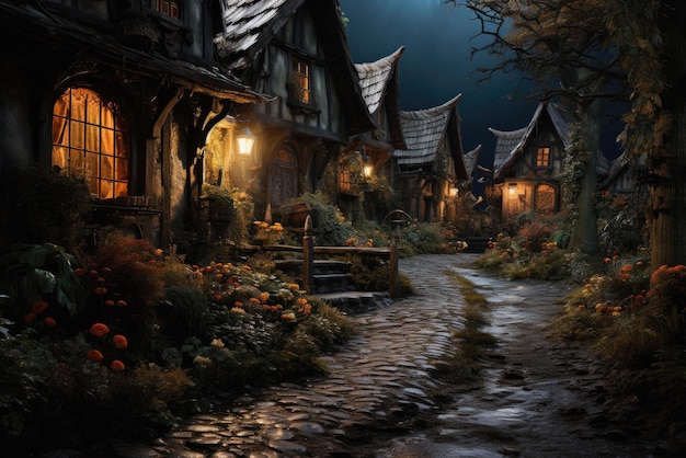 Zucche spaventose del fondo spettrale di Halloween felice nel vecchio giardino di casa raccapricciante