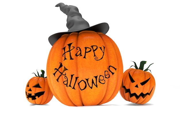 Zucche spaventose di Halloween della lanterna di Jack O che portano il cappello nero della strega