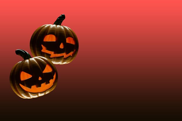 Zucche spaventose gialle di Halloween con gli occhi rossi 3d rendono