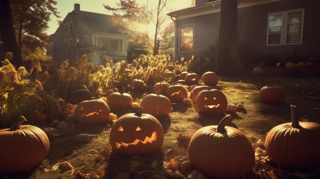 Zucche sul prato di Halloween