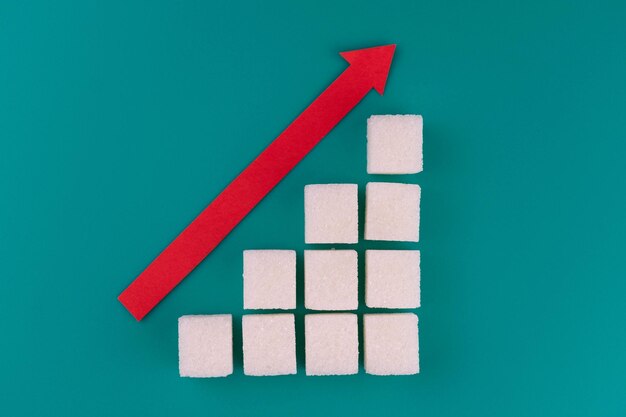 Zucchero Cubetti Diagramma Freccia Rossa Alto Concetto Di Diabete