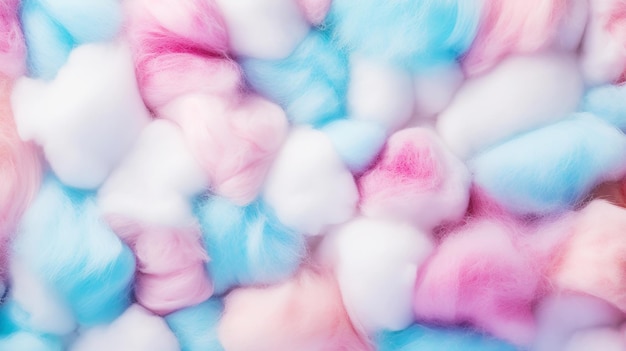 Zucchero filato colorato su morbido sfondo color pastello AI generativa
