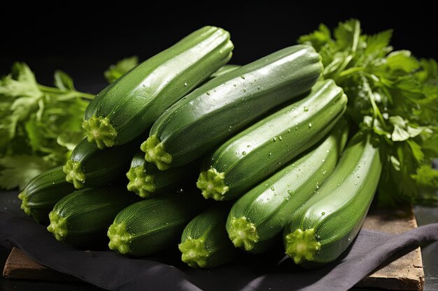 Zucchine crude nella fotografia di cibo pubblicitario professionale in studio al coperto