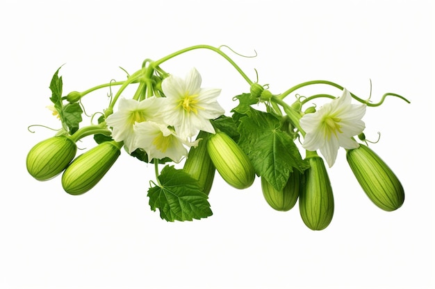 Zucchine verdi sulla vite con fiori
