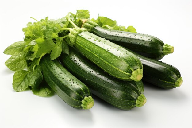 zucchine verdi tagliate in fette e pronte per l'isolamento sfondo bianco generato con IA