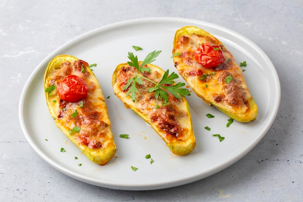 Zucchini ripiene di carne, verdure e formaggio Zucchini barche nome turco kabak sandali