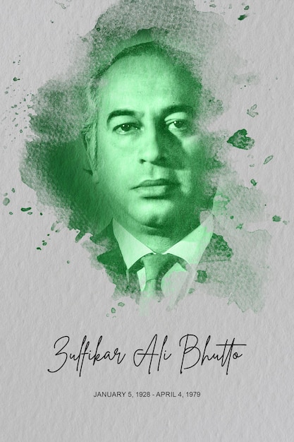 Zulfiqar Ali Bhutto PPP Water Color Portrait Post per i social media