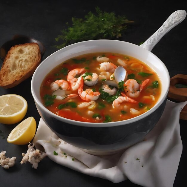 Zuppa di frutti di mare su sfondo nero