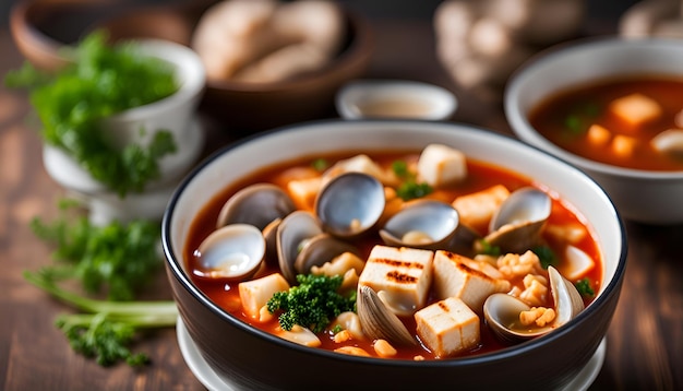 Zuppa di kimchi con tofu e vongole