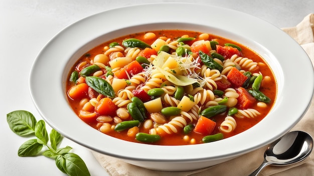 zuppa di minestrone su uno sfondo bianco isolato