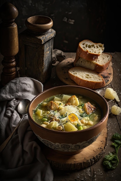 Zuppa di patate e cavoli con crostini