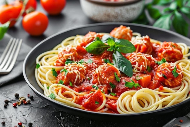 Zuppa di polpette italiana e pasta stellina in una ciotola su un tavolo nero