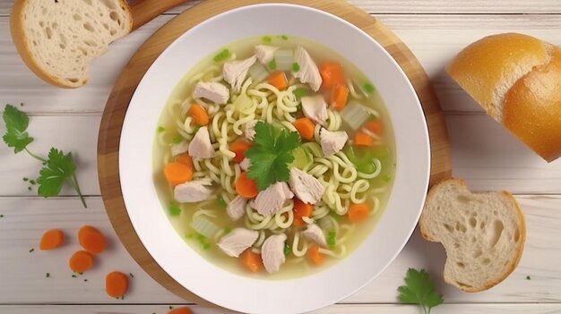 Zuppa di tagliatelle di pollo con prezzemolo e verdure