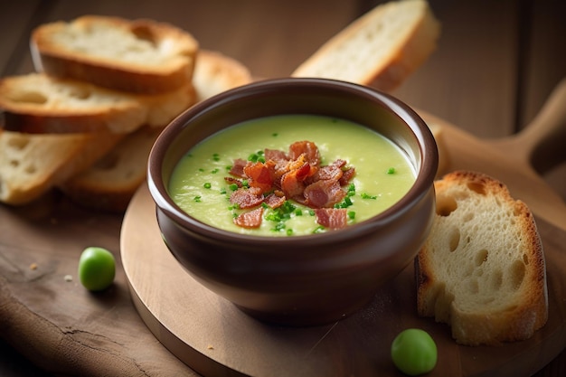 Zuppa in una ciotola sulla tavola di legno