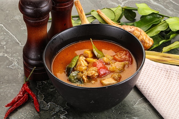 zuppa piccante tradizionale thailandese Tom Yum con pollo