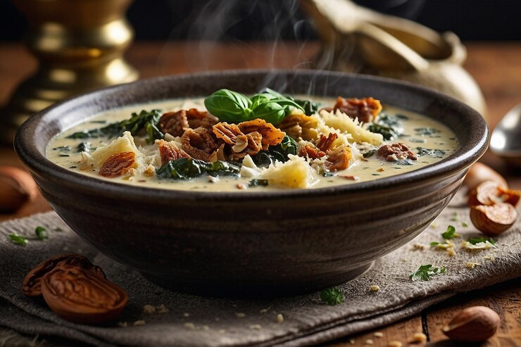 Foto zuppa toscana con tocco di noce moscata grattugiata