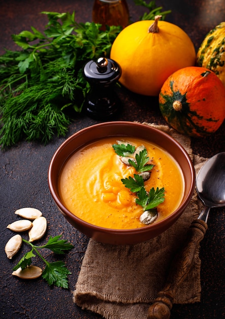 Zuppa vegetariana crema di zucca d&#39;autunno