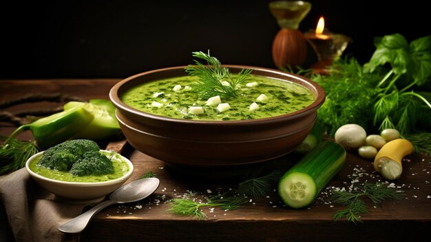 zuppa vegetariana fresca con verdure verdi biologiche