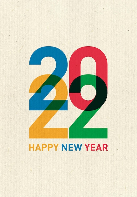 2022 happy new year vintage card from the world in different languages and colors