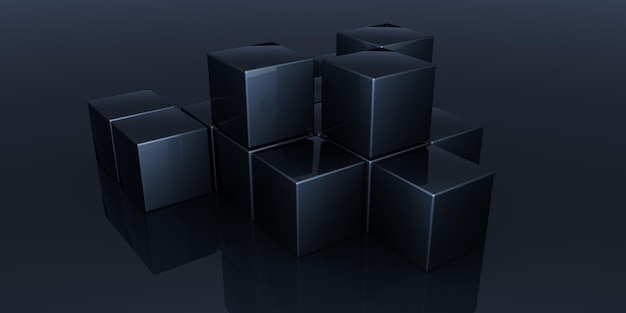 3D abstract background with neon lights neon tunnel space CUBES construction 3d illustration