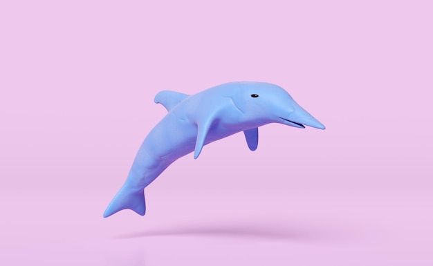 3d blue dolphins jumping from plasticine isolated on pink background dolphin clay toy icon concept 3d illustration render include clipping path