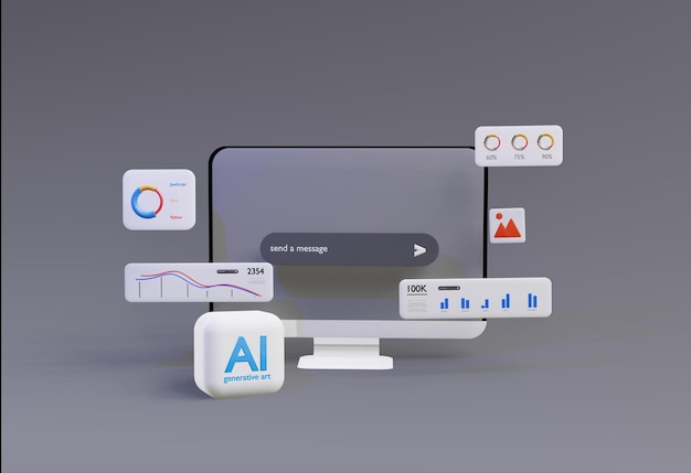 3d computer ai robot chatbot web uiux software programming algorithms 3d rendering illustration