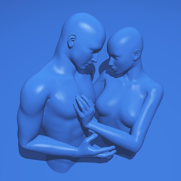 3D concept art with male and female figure in embrace