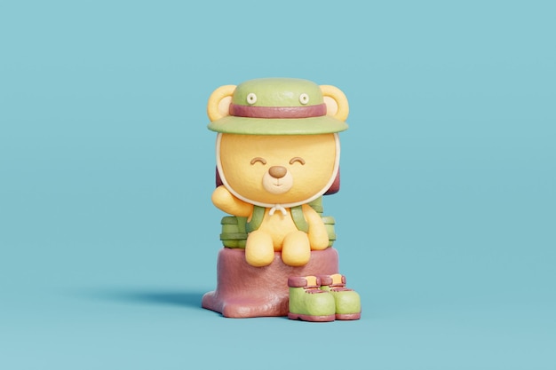 3d cute bear hiking with backpack outdoor camping holiday vacation