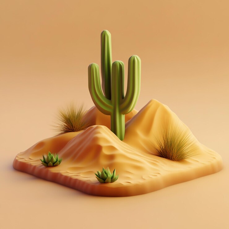 3D Desert Icon Arid Land and Dry Climate Illustration Logo