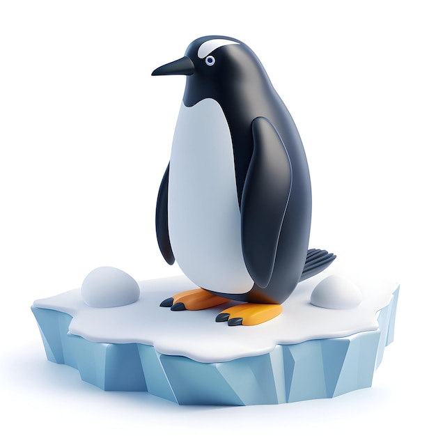3d Flat icon as Penguin on shrinking ice sheet concept as High resolution image of a penguin standin