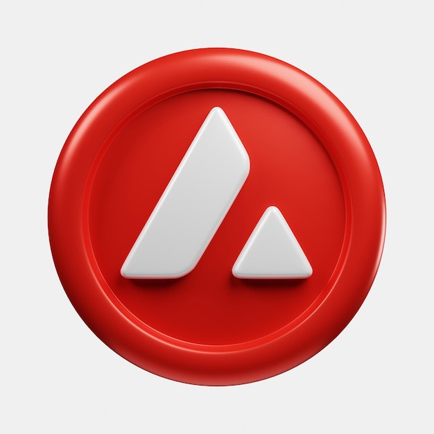 3d front view rendering cryptocurrency avalanche or avax red coin with cartoon style