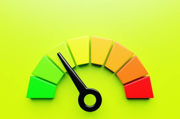 3d illustrating round control panel icon. high risk concept on measuring instruments. efficiency scale