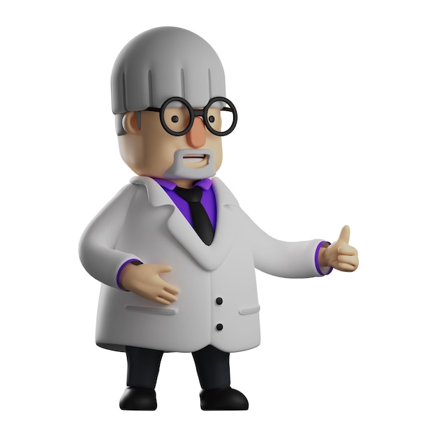 3D illustration 3D Professor character cartoon giving thumbs up stand in a dashing pose Showing