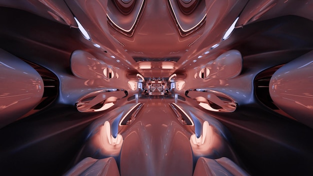 3d illustration of 4K UHD futuristic tunnel with metallic walls