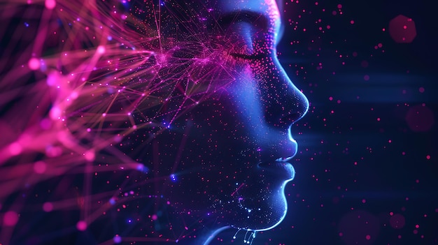 3D illustration of a female face with a glowing network of connections