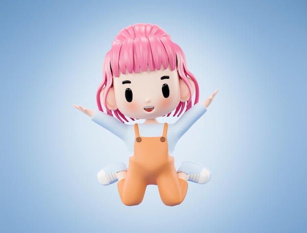 3d illustrationasian girl jumping for joy
