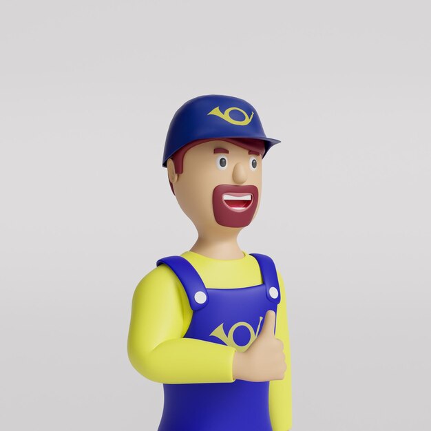 3d postal worker mascot giving thumbs up